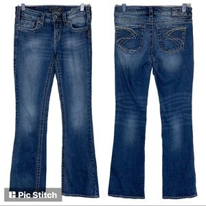 Silver Jeans Aiko Bootcut Embroidered Denim Jeans Sz 27 Distressing Washed Pants